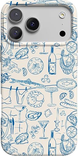Casely iPhone 17 Pro Case | Amalfi Aperitivo | Dolce Vita | MagSafe Compatible | Ultra Slim Polycarbonate | Wireless Charging | Sketch-Style Design | Ivory with Deep Blue