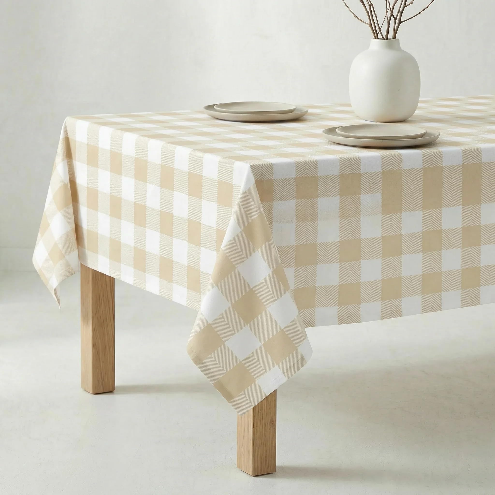 BELUM Nappe en résine Anti-Taches Carreaux 0120-103, Nappe à Carreaux Vichy Taille 300 x 140 cm, Nappe Anti-Taches sans Toile cirée Vichy Vanille Nappe Tissu 100% Coton Biologique