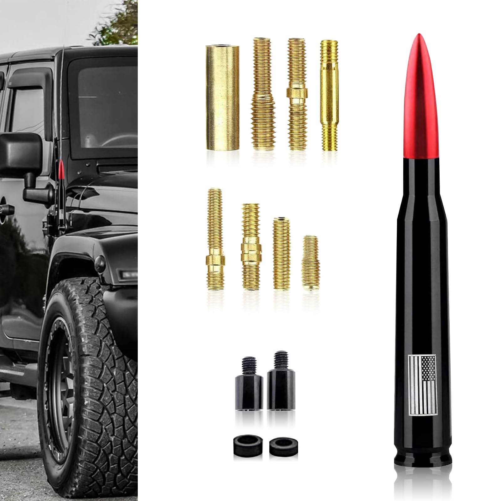 nodteem 1 PC Car American Flag Printed Bullet Antenna, Patriotic Element Signal Stable Decorative Receiving Equipment, Modified Accessory, Compatible with Ford F150 Wrangler Jeep Chevrolet (Red)