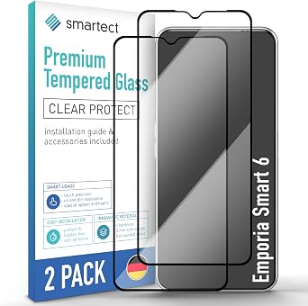 smartect Glass Screen Protector 2 Pieces Full Screen for Emporia Smart 6 | Protective Screen HD Anti Scratch, Tempered Glass 0.3 mm Ultra Clear, 9H Hardness, Shock Resistant, Bubble Free