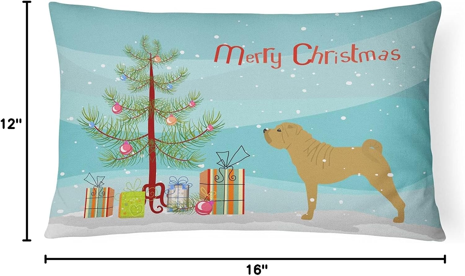 Caroline's Treasures BB2970PW1216 Shar Pei Merry Christmas Tree Canvas Fabric Decorative Pillow Machine Washable, Indoor Outdoor Decorative Pillow for Couch, Bed or Patio, 12HX16W