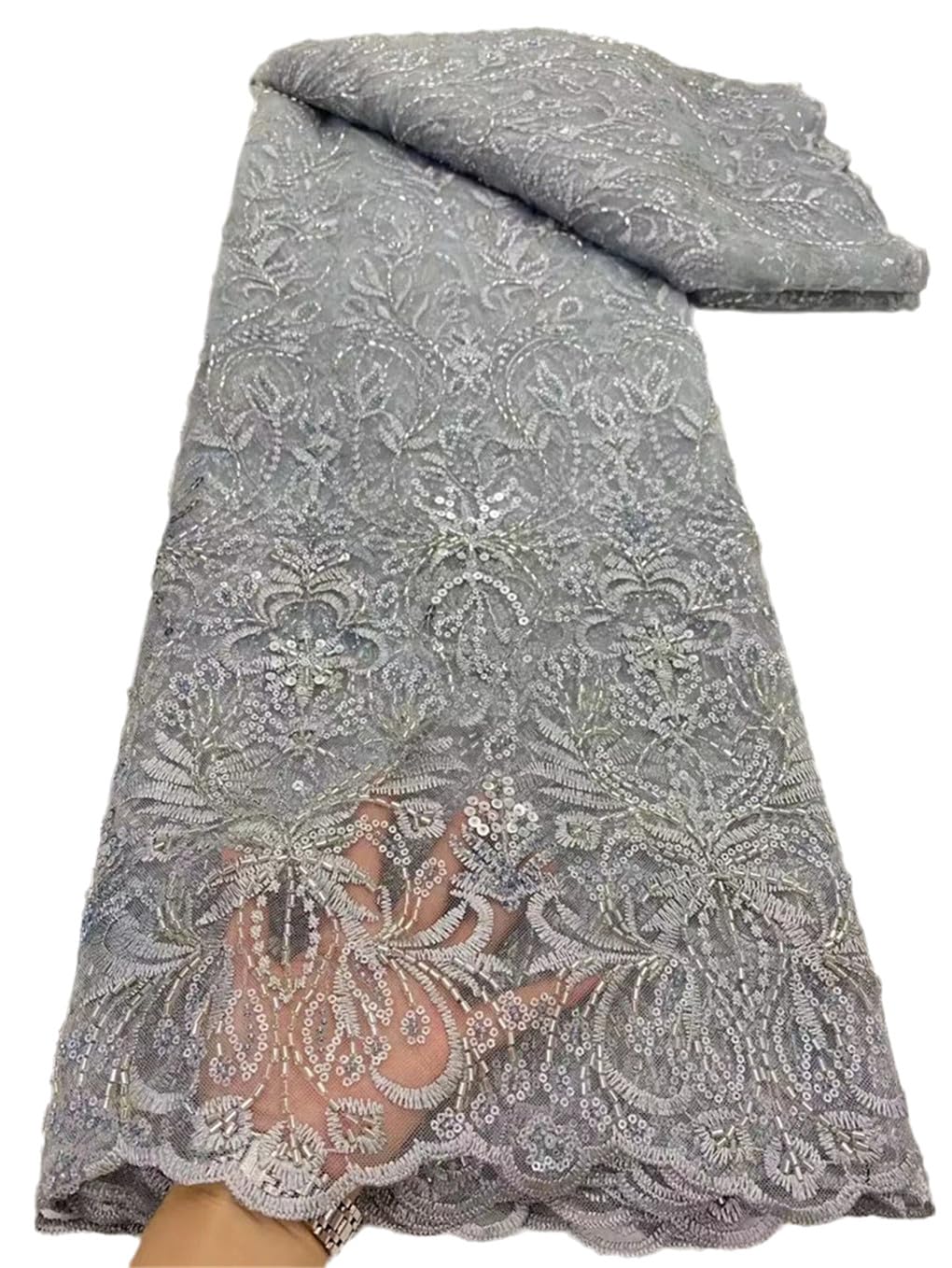 Tissu De Dentelle D'or Africain Avec Paillettes 5Yard Français Tulle Net Brodé Matériel De Maille Pour Robe De Soirée
