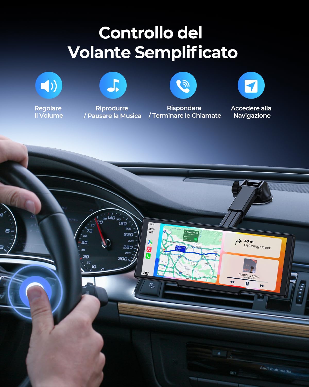 Schermo Portatile Wireless da 8，1" Car Play per Apple CarPlay & Android Auto, Aggiornamenti OTA, Telecamera di Retromarcia, Mirror Link, Bluetooth 5.0, Controllo Vocale, Navigazione GPS, FM