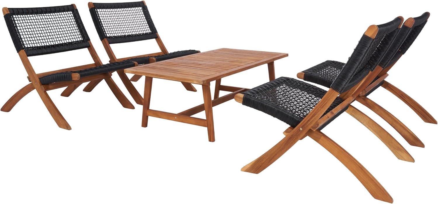 SAFAVIEH Outdoor Collection Blaze Natural/Black 5-Piece Conversation Patio Set