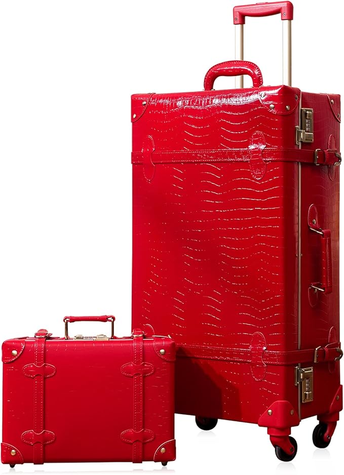 Review urecity Vintage Luggage Set of 2, Retro Suitcase Trunk with