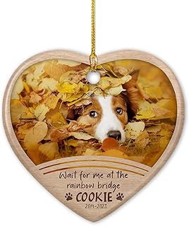 Wait for Me at The Rainbow Bridge Ceramic Ornament Christmas 2023, Personalized Name & Photo Dog/Cat Memorial Ornament Xmas, Custom Add Picture Dog Ceramic Ornament Gift for Loss of Loved Dog Cat Pet