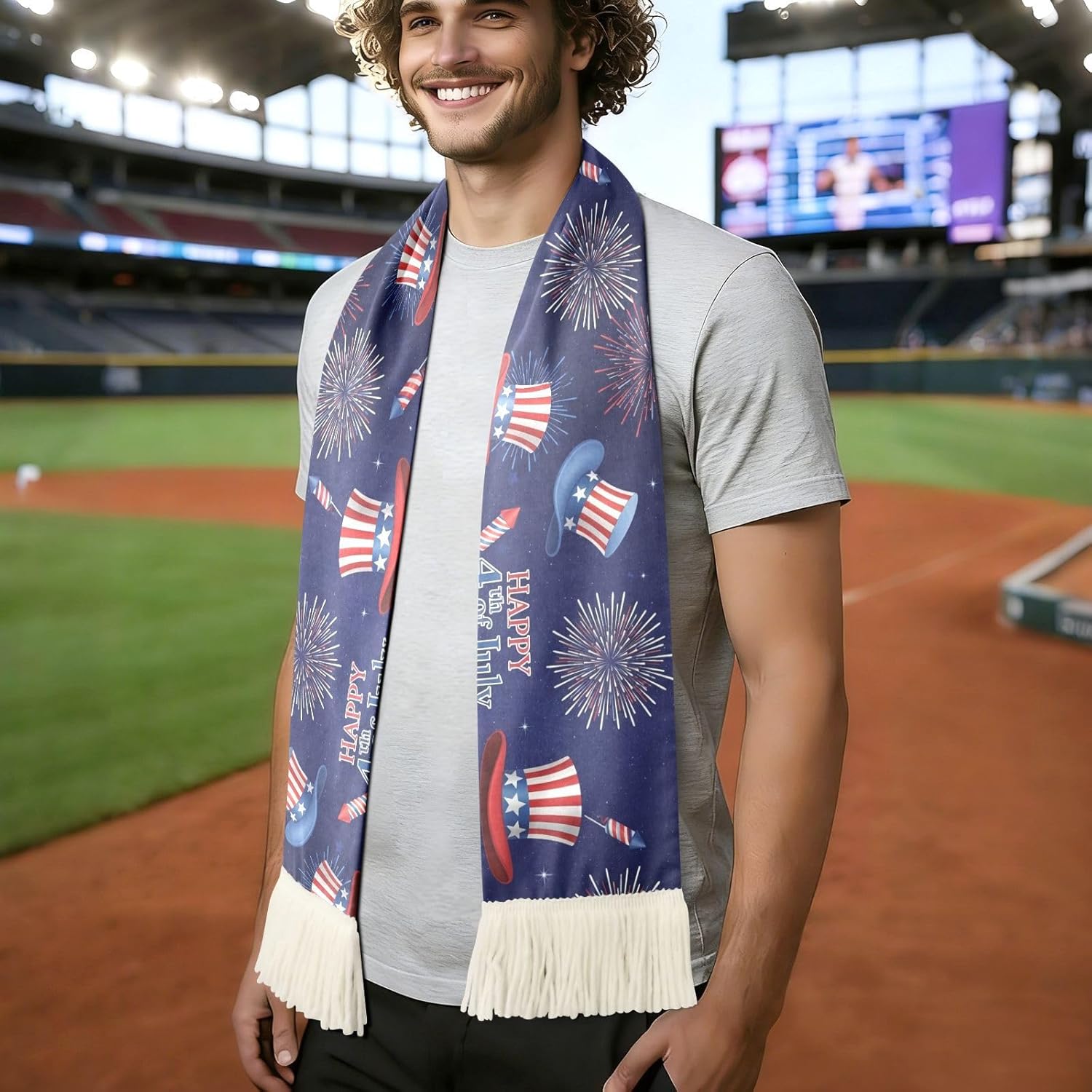 CHIFIGNO 4th of July Dark Blue Sports Fan Scarf, Soft Polyester Cheering Towel for Soccer Games, Quick Dry Sweat Wipe Rally Scarf