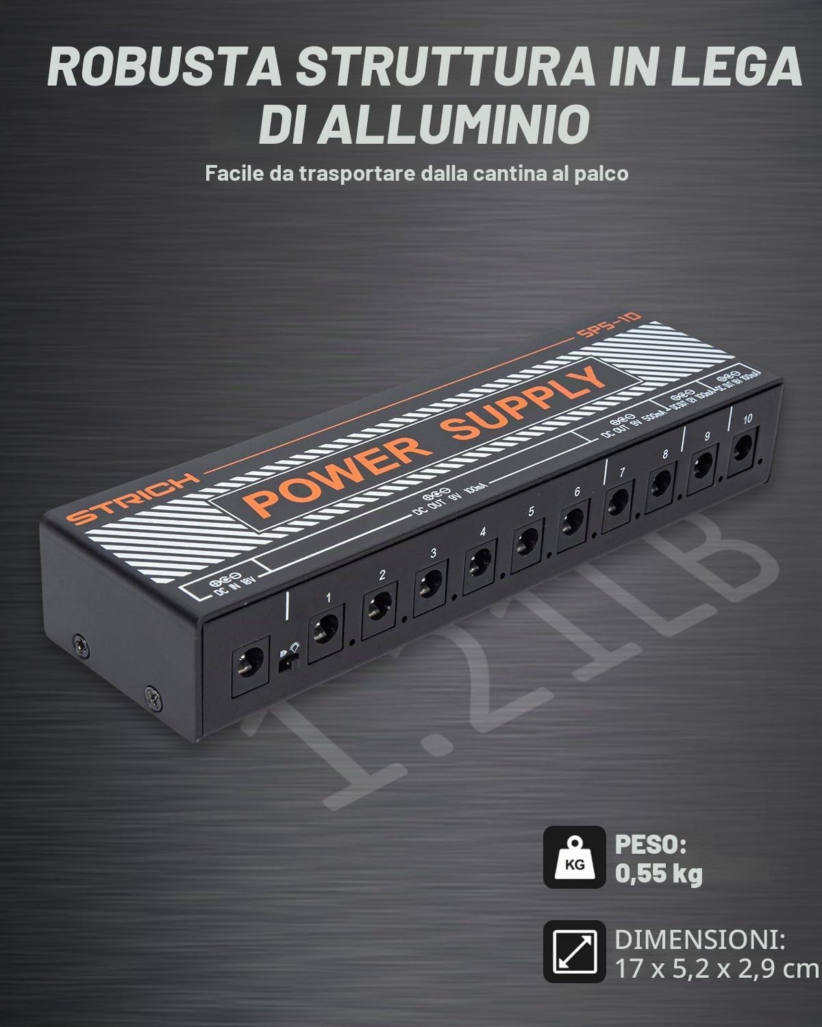 STRICH Alimentatore per pedale di chitarra, 10 uscite DC indipendenti per pedale effetto 9 V/12 V/18 V, alimentatore per pedaliera 100 mA 500 mA con protezione da cortocircuito, design del circuito a