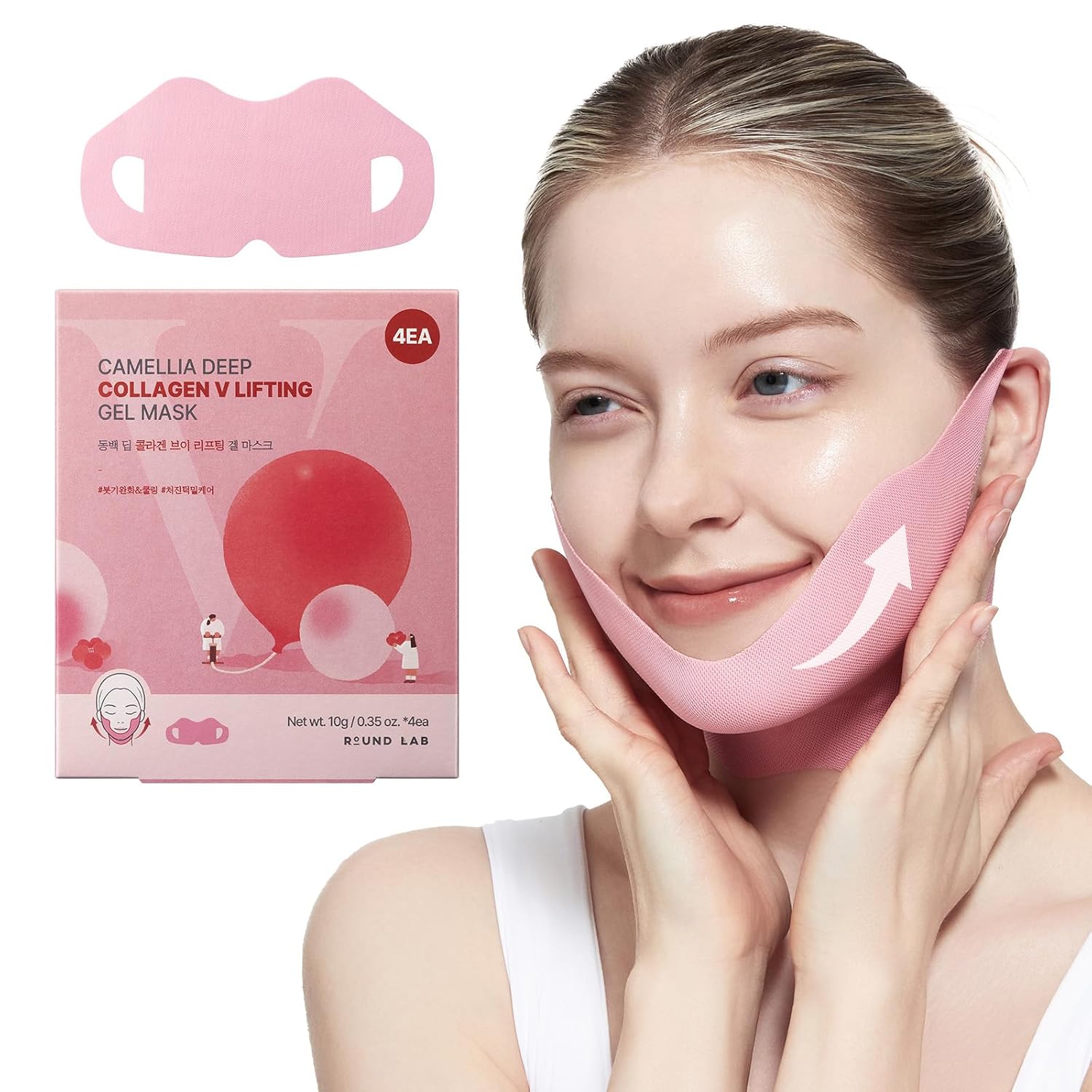 ROUND LAB Camellia Deep Collagen V Lifting Gel Mask 4EA | Double-chin Mask, Instant Cooling & Depuffing, Face Toning Belt, Collagen V-line, Improves Sagging Skin, Lifting & Firming 10g/0.35oz ROUND LAB Camellia Deep Collagen V Lifting Gel Mask 4EA | Double-chin Mask, Instant Cooling & Depuffing, Face Toning Belt, Collagen V-line, Improves Sagging Skin, Lifting & Firming 10g/0.35oz