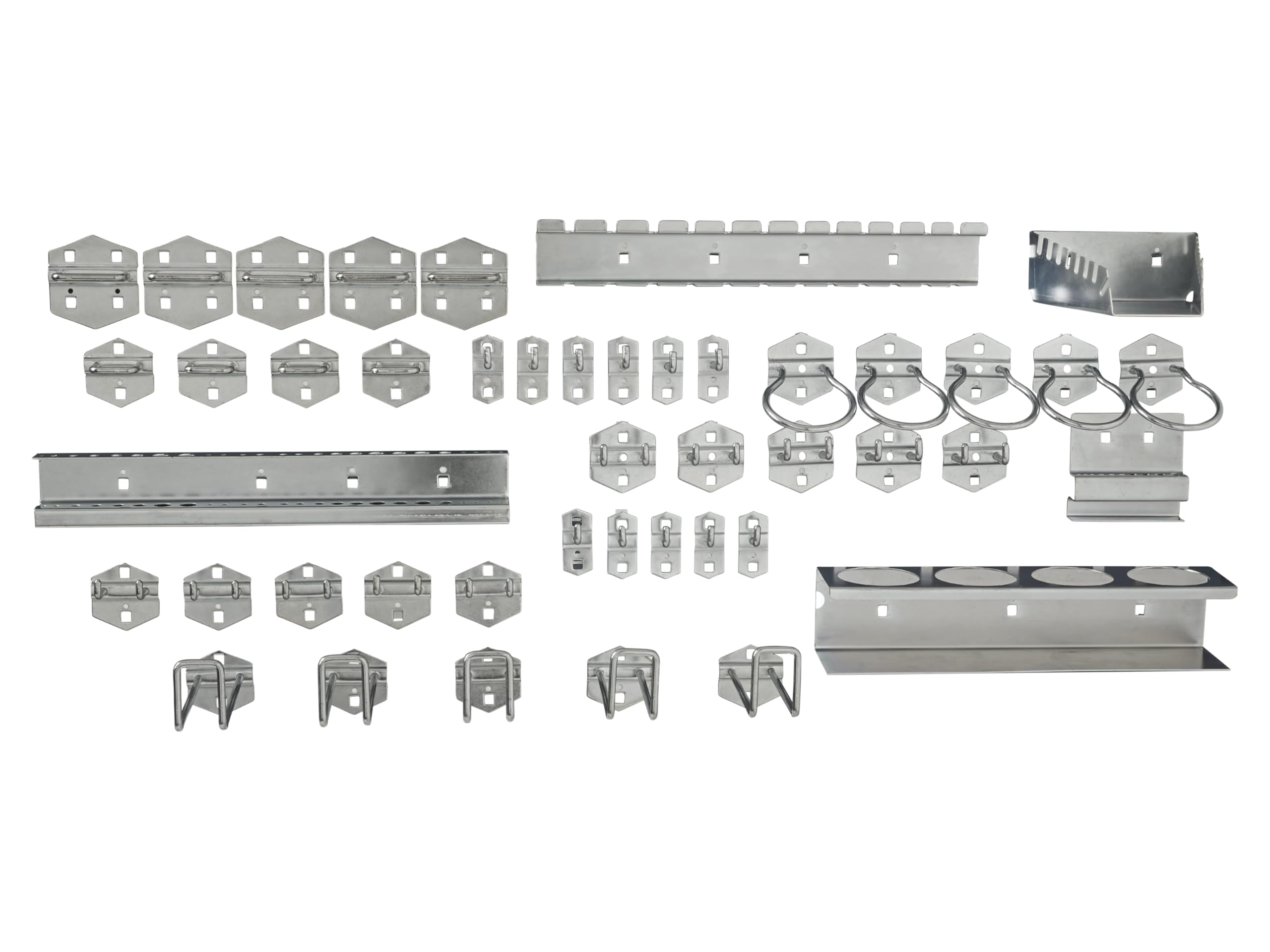 The Workplace Depot Perfo Hooks Kit – 45-Piece Tool Holders, Durable Zinc-Plated Steel Hooks with Perfolock Clip-On for Perfo Panels, Workshop & Garage Organiser Accessories