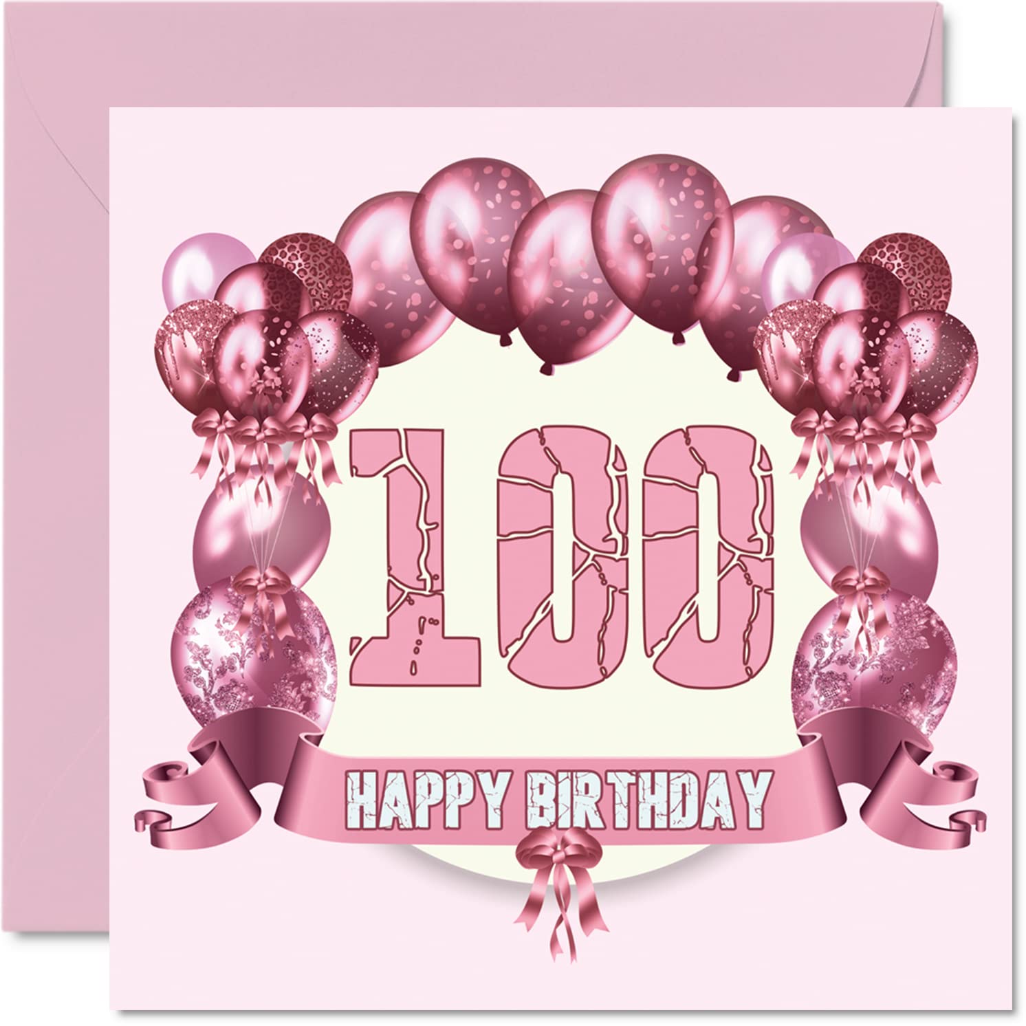 Fun 100th Birthday Cards for Woman - Birthday Balloons - Card for Great Grandad Grandpa Nanny Grandma Nan Gran Granny Dad Mum, 145mm Greeting Cards, 100th Card