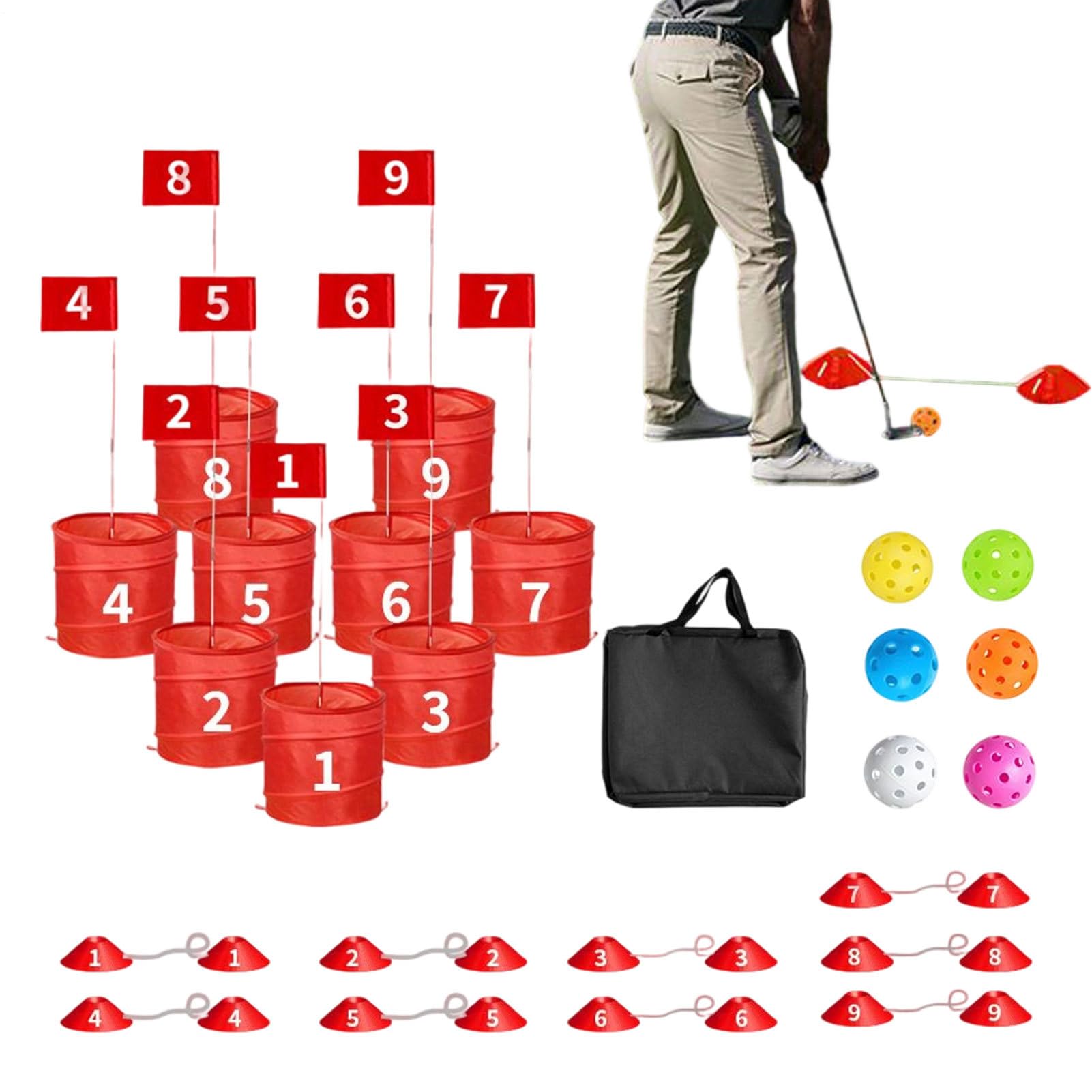 Set da golf da giardino per adulti, con secchio | Giocattolo da putt portatile per allenamento, con obiettivo a 9 fori, per famiglia, casa, adulti, bambini, garage