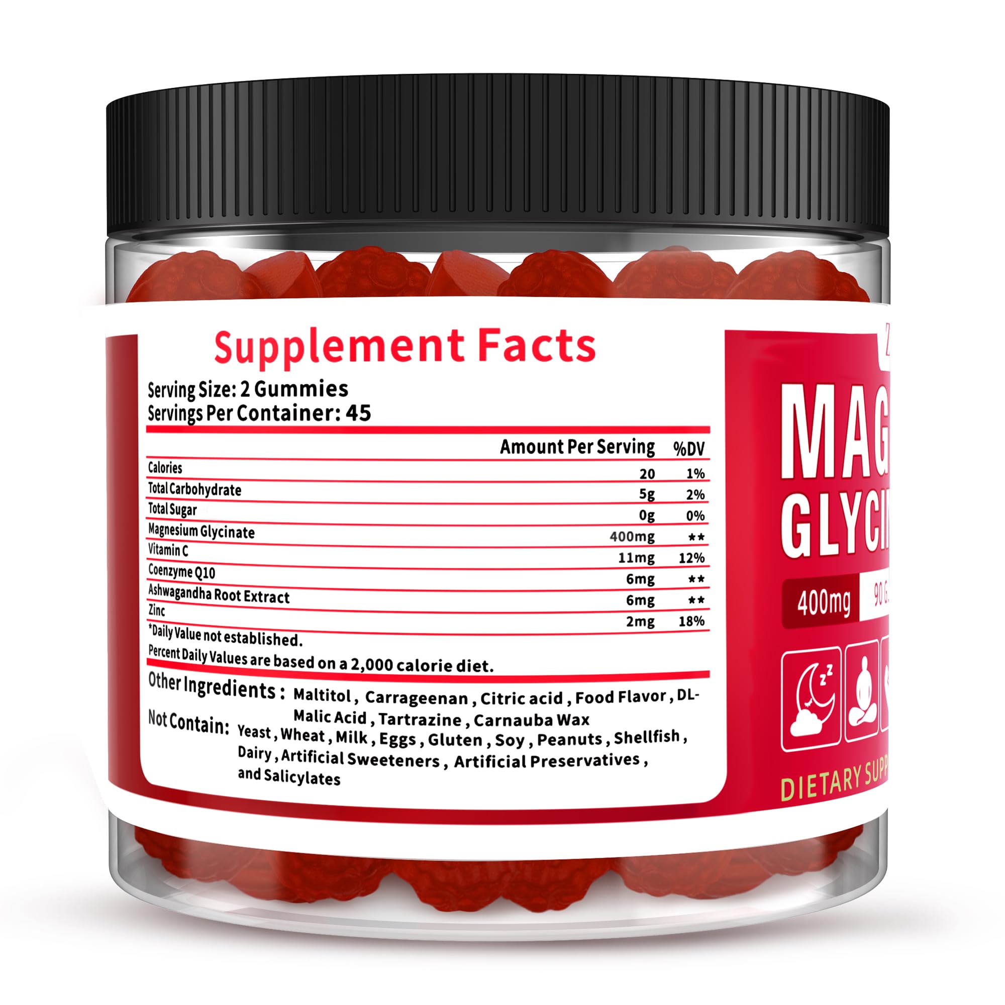 Magnesium Glycinate Gummies 400mg with Zinc, Sugar Free Chewable, 90 Count — Amazon image 7
