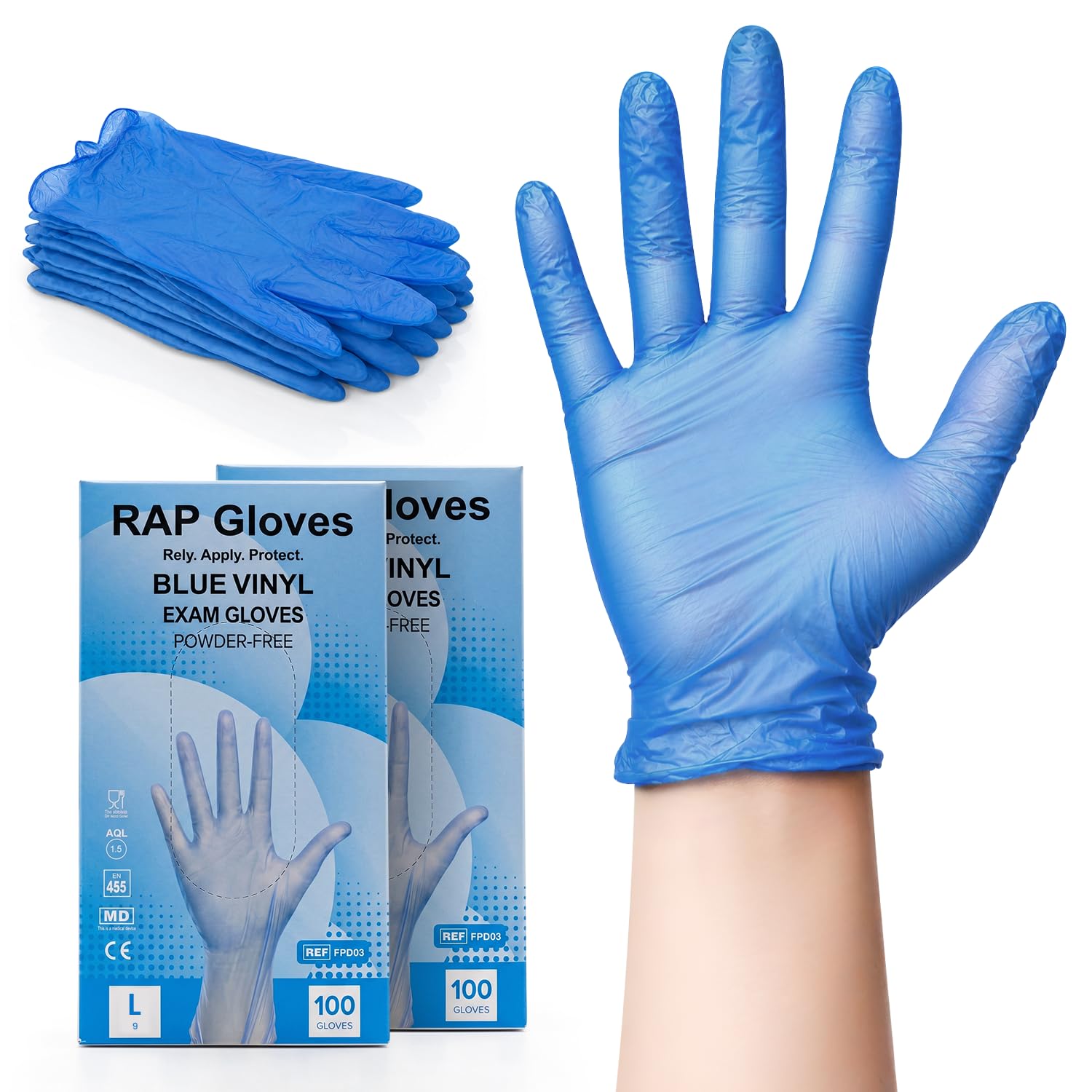 Blue Disposable Vinyl Gloves Large Size Pack of 200 Professional Non-Latex, Powder-Free Disposable Gloves for Laboratory, Workshop, Packaging & Sanitation Gloves. โ image 1