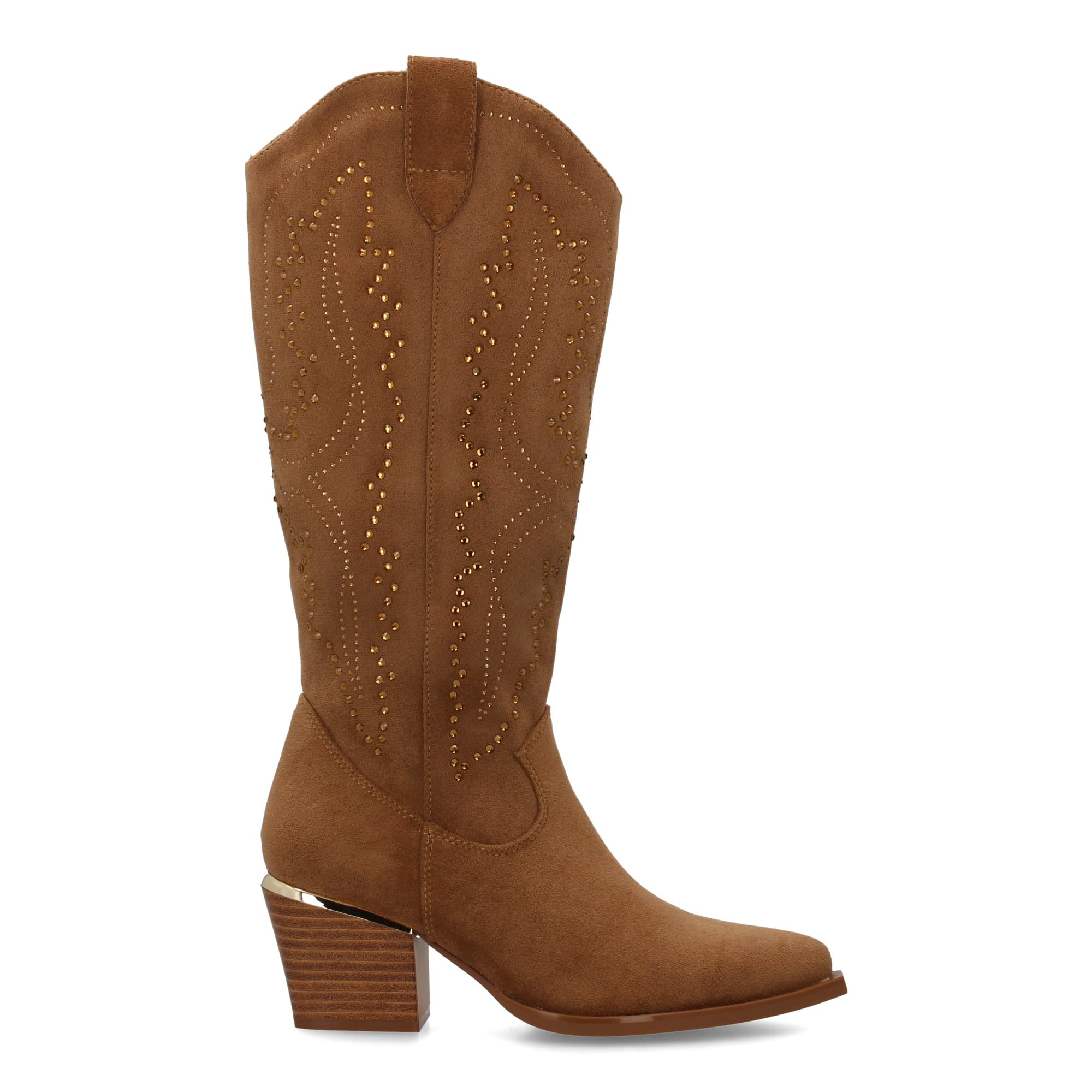 Botas de Mujer con Diseno de Brillantes en la Cana, Tacon Cubano de 6cm. Estilo Cowboy con Cierre de Cremallera.