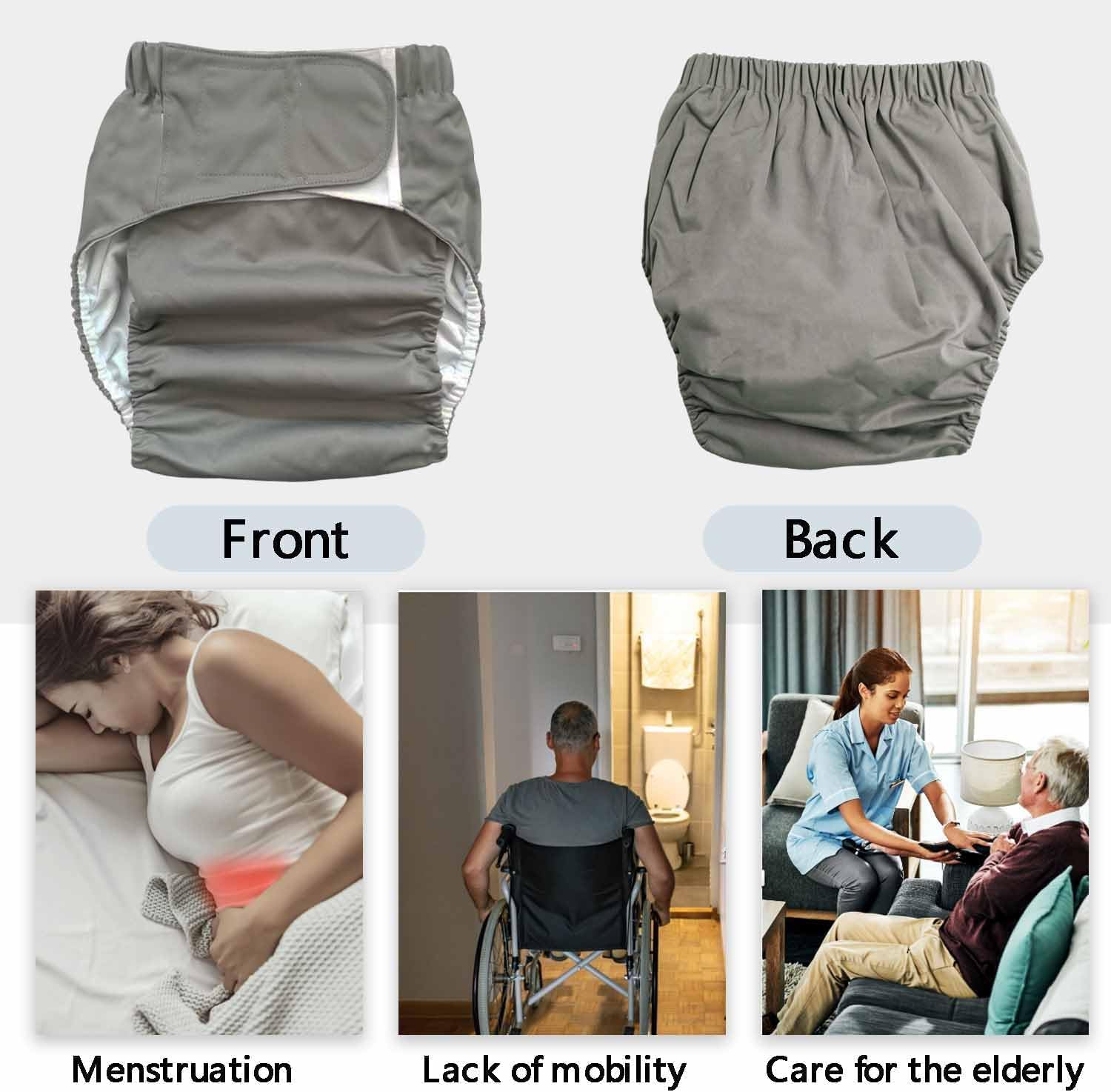 3 Pack Cloth Adult Diapers with Oversized Inserts, TPU Nappies Reusable Washable Incontinence Care Protection Diaper for Men or Women, Elderly, Waist 23.6-35.4In(M) - Image 6
