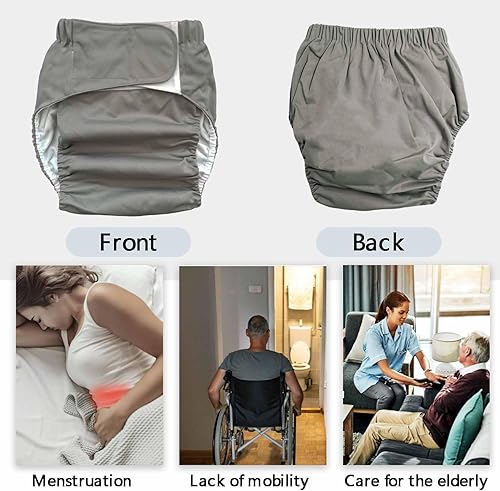 Miniatura 6 de Paquete de 3 pañales de tela para adultos con insertos de pañales de gran tamaño, pañales impermeables de poliuretano termoplástico, reutilizables,