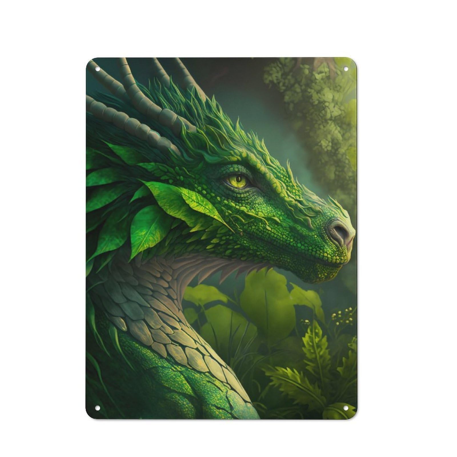 Junmoney Green Leaf Dragon For Garden Room Or Summerhouse, Vintage Tin Sign 40X30cm, A Metal Wall Feature For Garden Rooms And Summerhouses