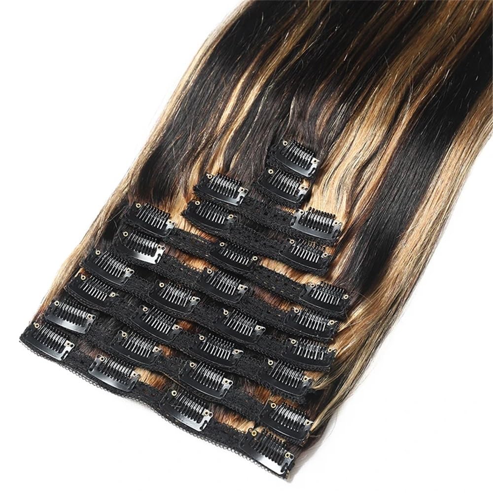 160 g 10 pezzi/set Evidenzia clip nelle estensioni dei capelli umani Liscio setoso Nero misto con parrucchino marrone(20 inch)