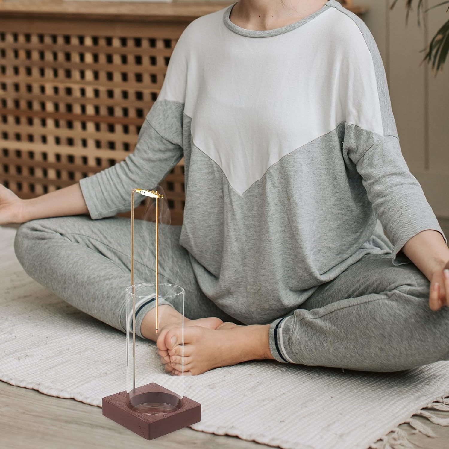 VICASKY Incense Stick Holder with Ash Catcher Fire-Resistant Sandalwood Incense Burner Stand Round Bottle Design for Yoga Meditation and Home Fragrance