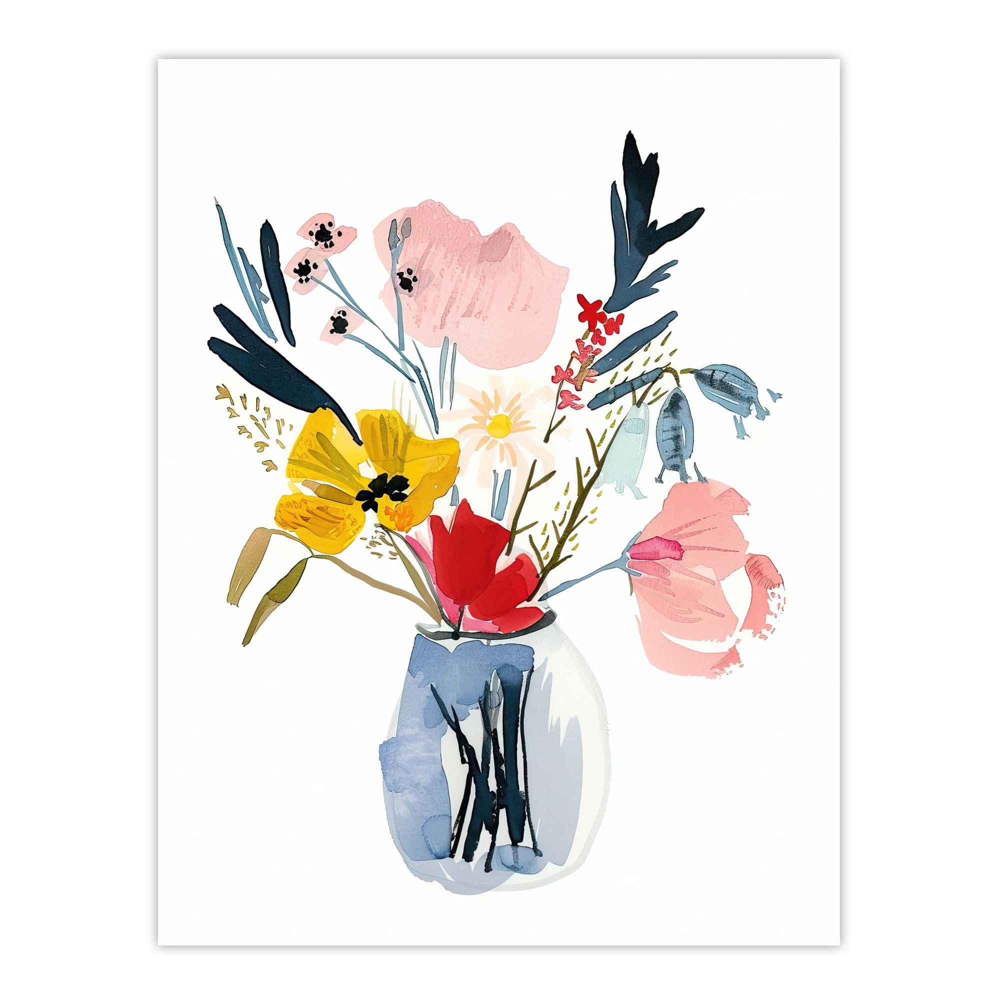 Artery8 Spring Wildflower Bouquet in Vase Watercolour Living Room Large Wall Art Poster Print Thick Paper 18X24 Inch