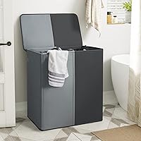Vista 3 de WOWLIVE Cesta Doble de Lavandería con Tapa y Bolsas de Lavandería Extraíbles, Cesta Grande de Lavandería de 154L, Cesta Plegable para Ropa Sucia