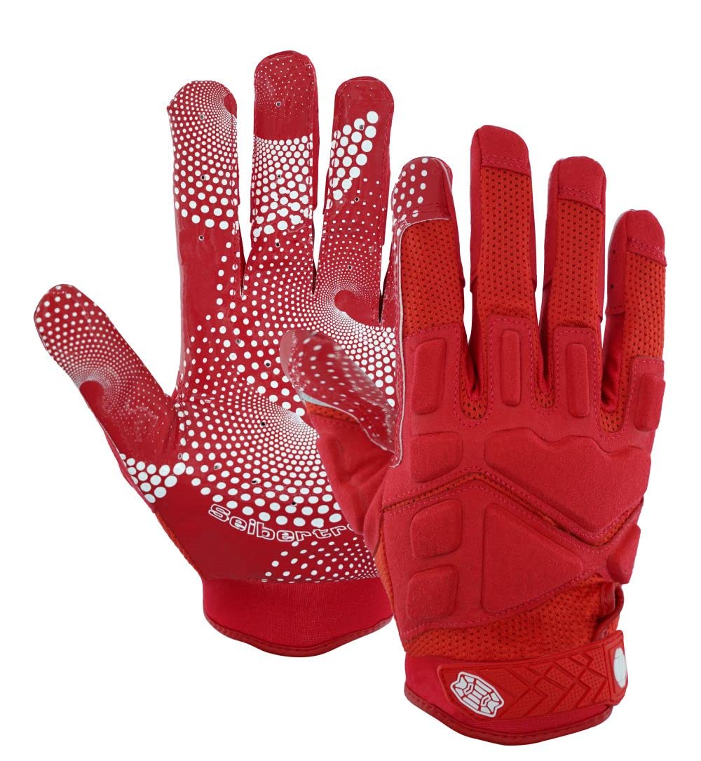 Seibertron G.A.R.G 2.0 Gel Filled Patented Anti-Impact Ultra-Stick Football Sports Receiver Gloves Youth Red XL