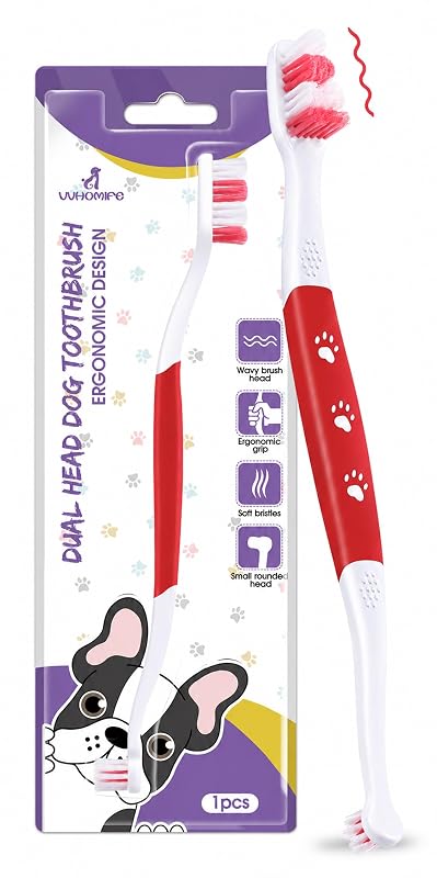 Escova de Dente para Cães Médios e Grandes com Cabeça Dupla VVHOMIFE, Red, 1 Unidade
