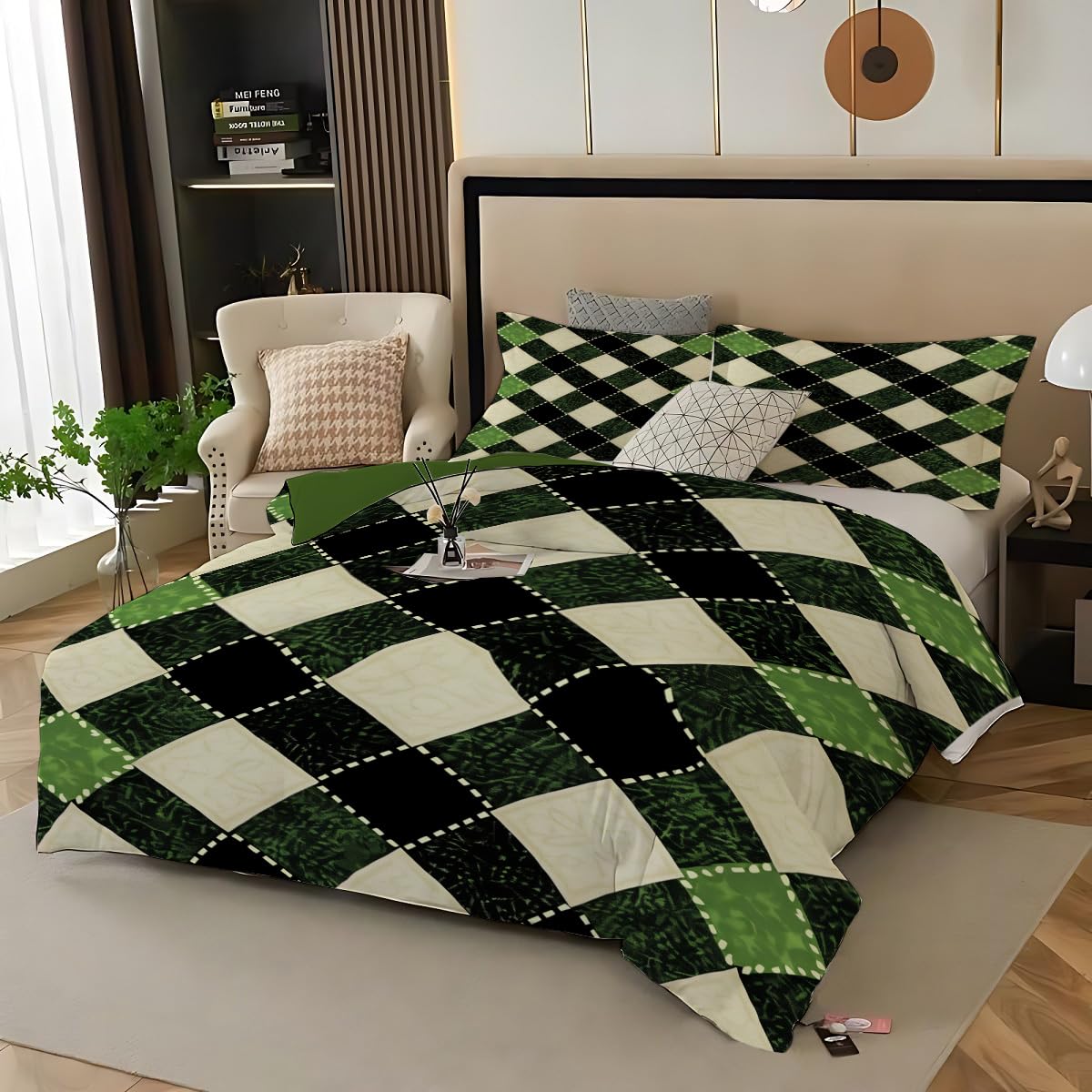 Parure de lit et housse de couette 3D losange 260 x 240 cm style bohème chic