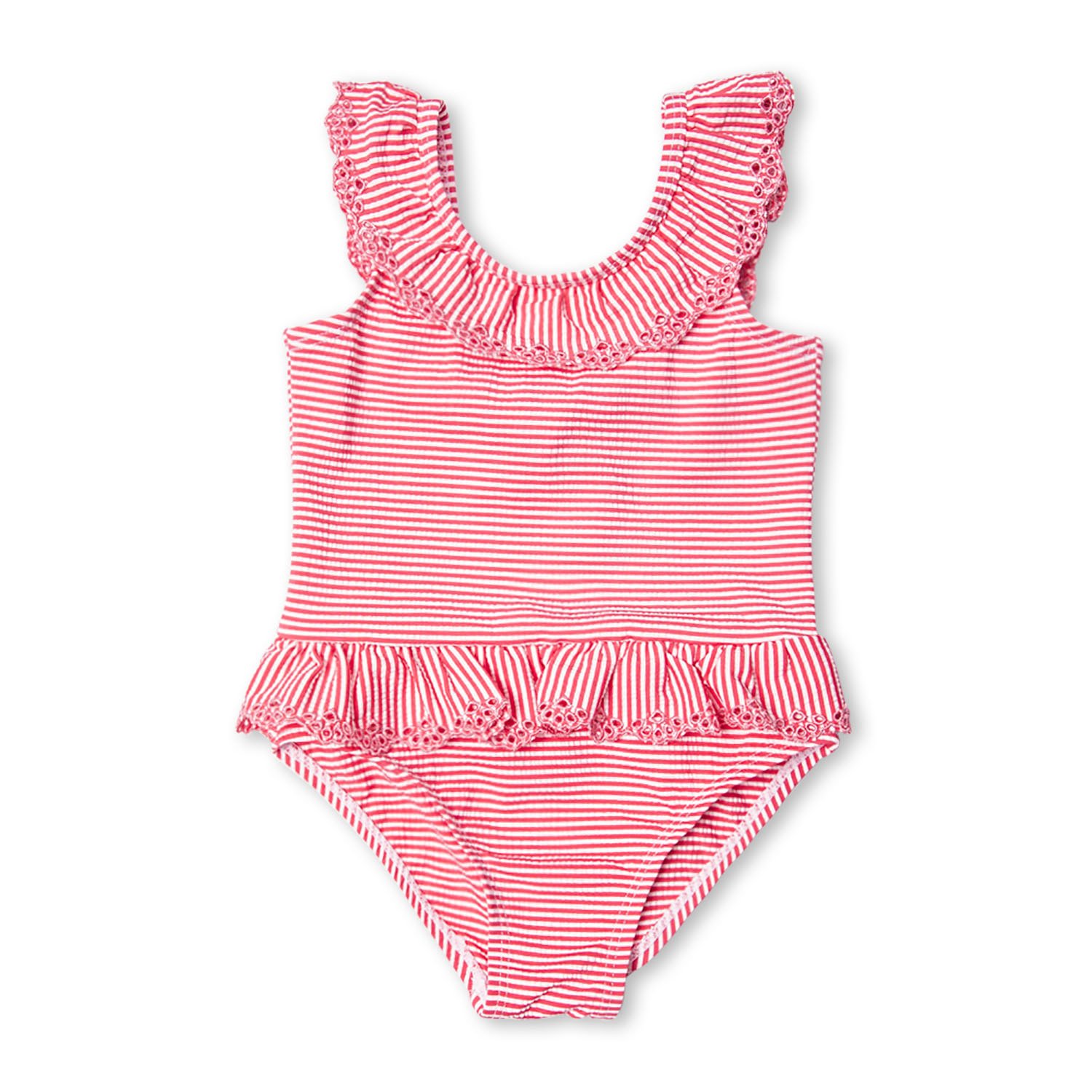 7-Mi Traje de Baño de Rayas Rosadas con Volantes de Una Niña Bañador de Bikini de Una Pieza 2-6 Años
