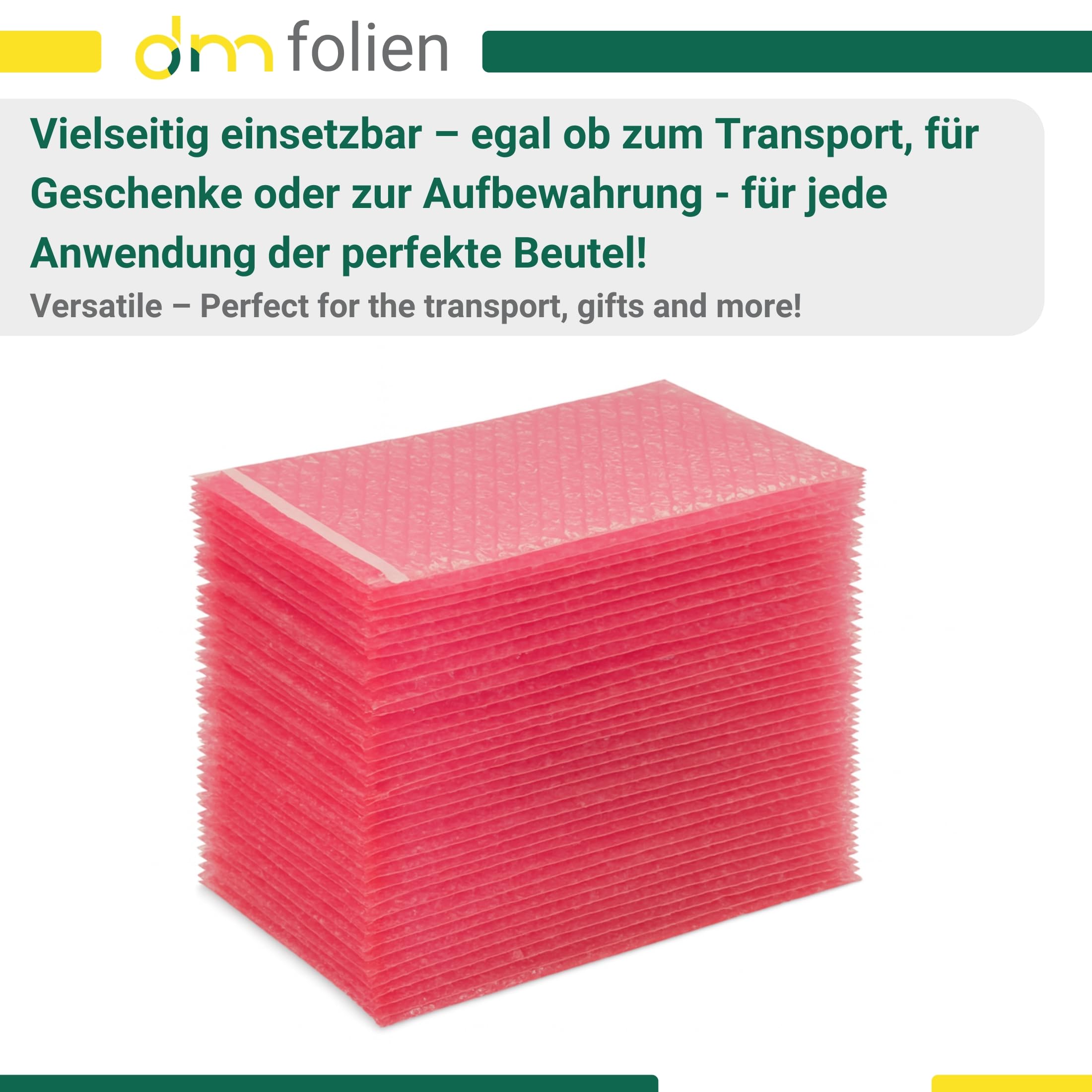 dm-folien Luftpolsterbeutel I 240 x 320 + 50 mm I 450 Stück I 80 µ I Antistatische Luftpolstertaschen mit Klebestreifen I 3-lagige Bubble Bag Versandtaschen ideal für Elektrogeräte