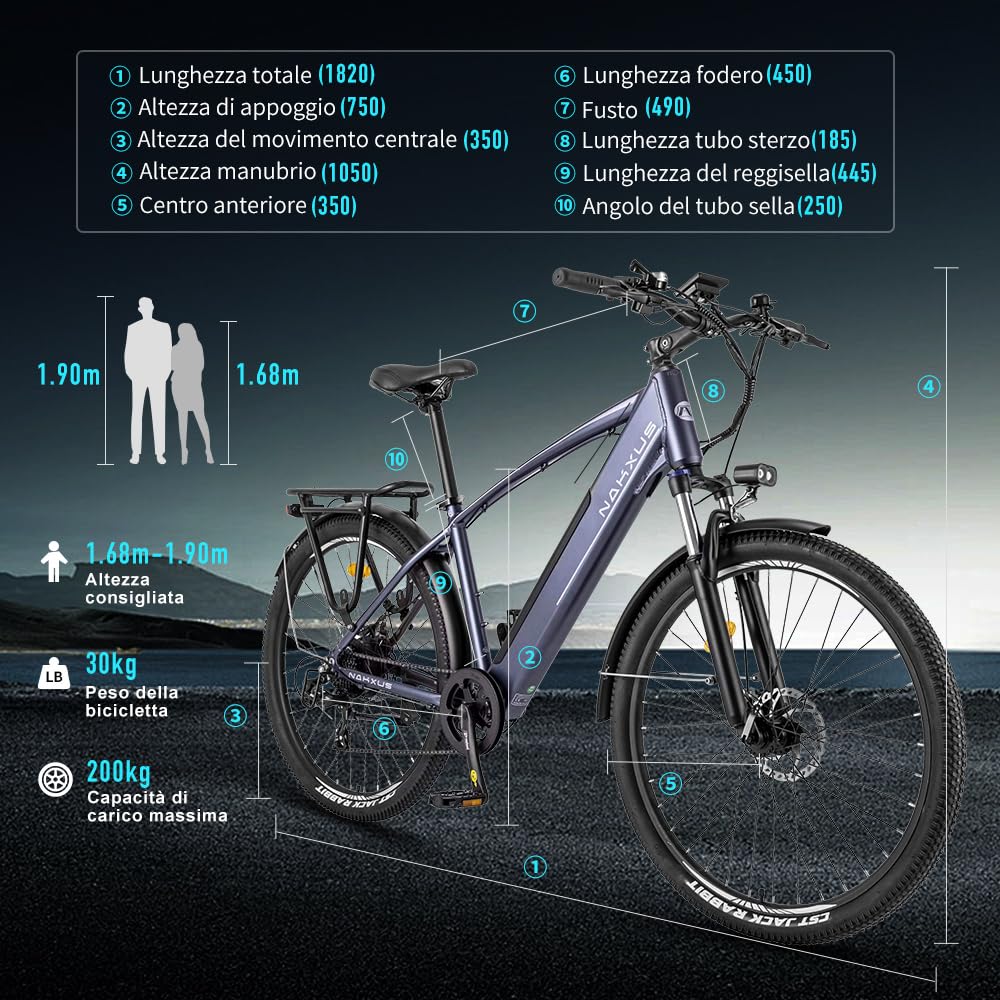 Bicicletta elettrica 27M204, 27,5", bicicletta elettrica da trekking, con batteria al litio da 36 V, 13 Ah, per una lunga portata fino a 100 KM, motore da 250 W, bici pieghevole conforme all'UE
