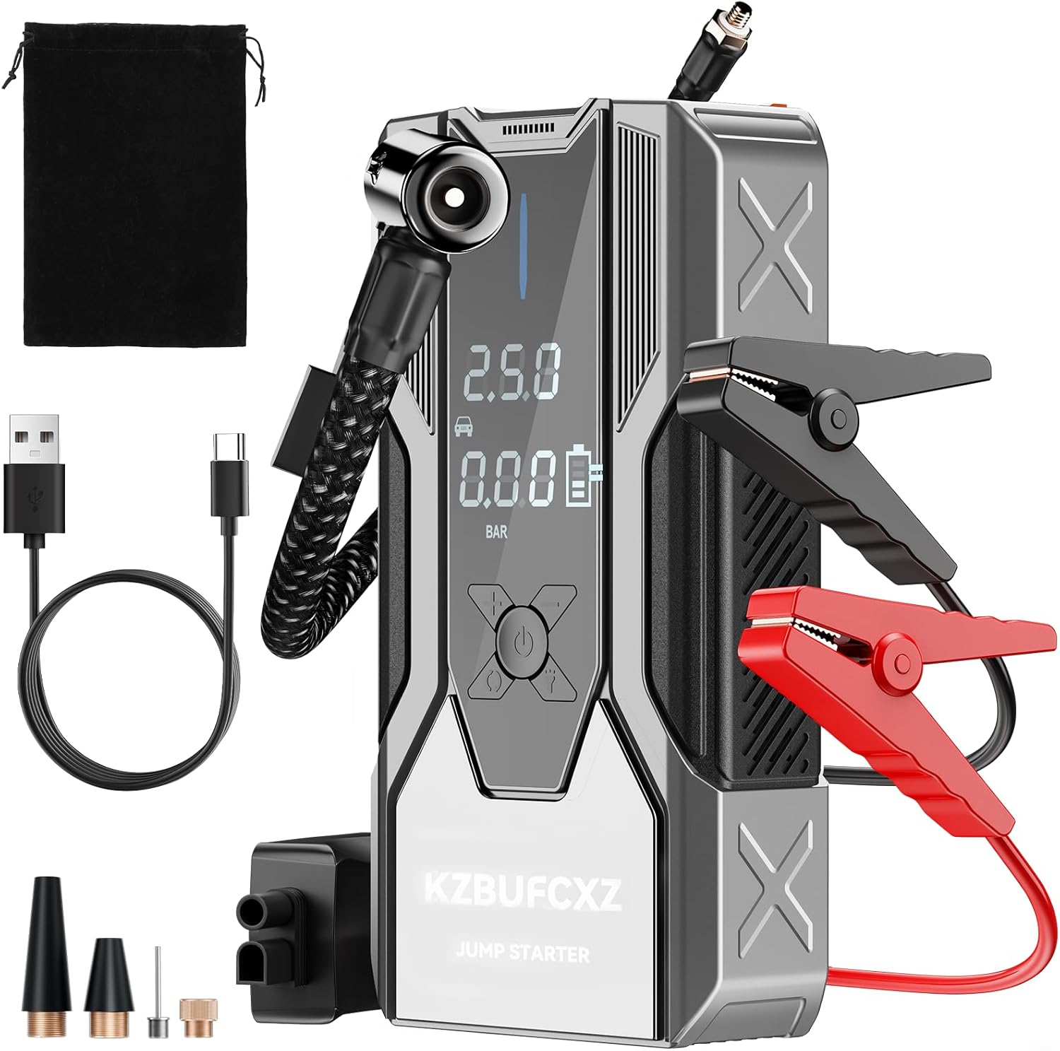 Jump Starter with Air Compressor,26800mAh Battery Booster Pack & 150PSI Tire Inflator,4000A Peak 12V with Boost for All Gas/12L Diesel,Cars,SUV,Truck, 65W Portable Air,LED Light, Smart Jumper Cables