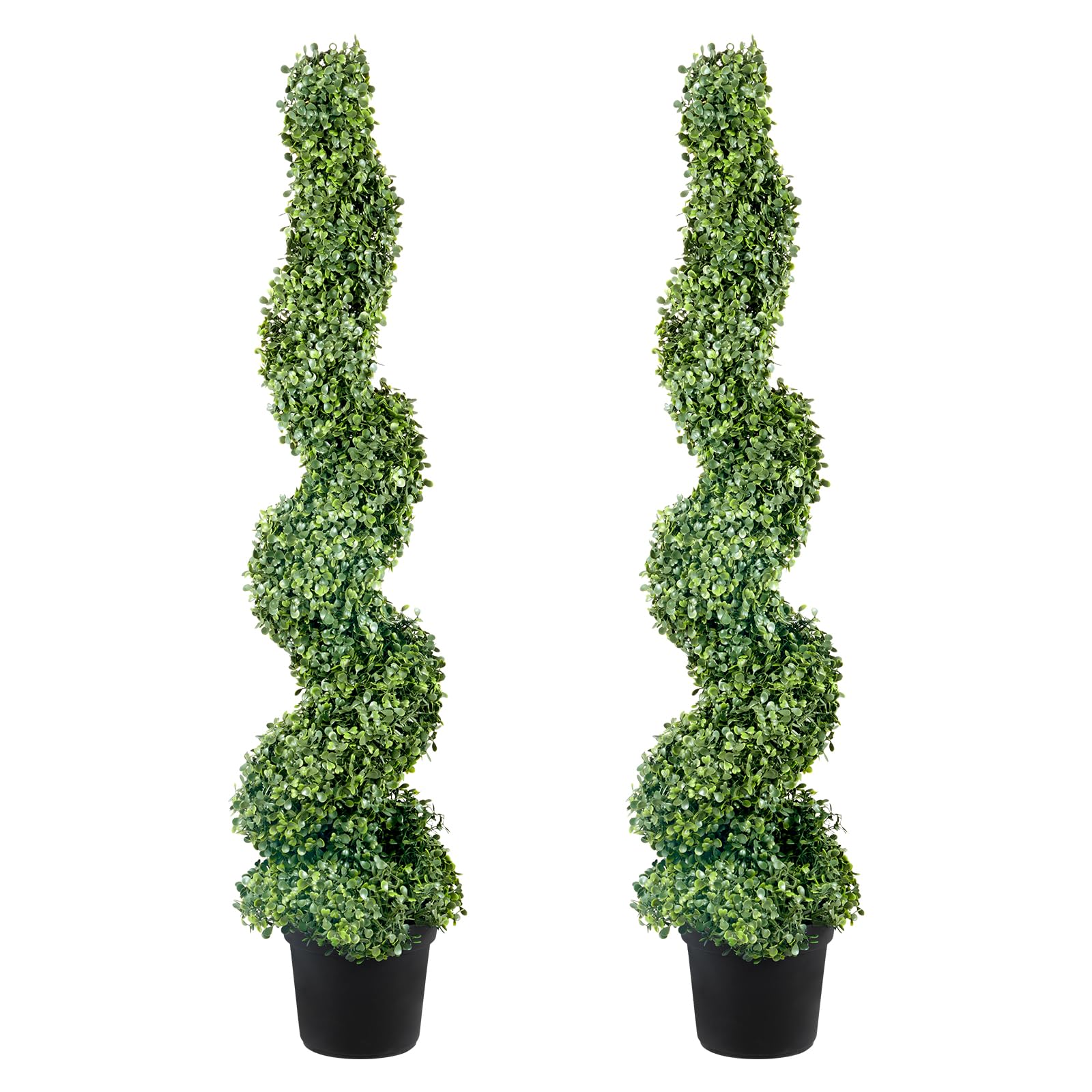 VEVOR Artificial Boxwood Spiral Topiary Trees, 4ft Tall (2 Pieces) Faux Plant Outdoor, All-Year Green Fake Plant with Replaceable Leaves for Decorative/Indoor/Porch/Garden
