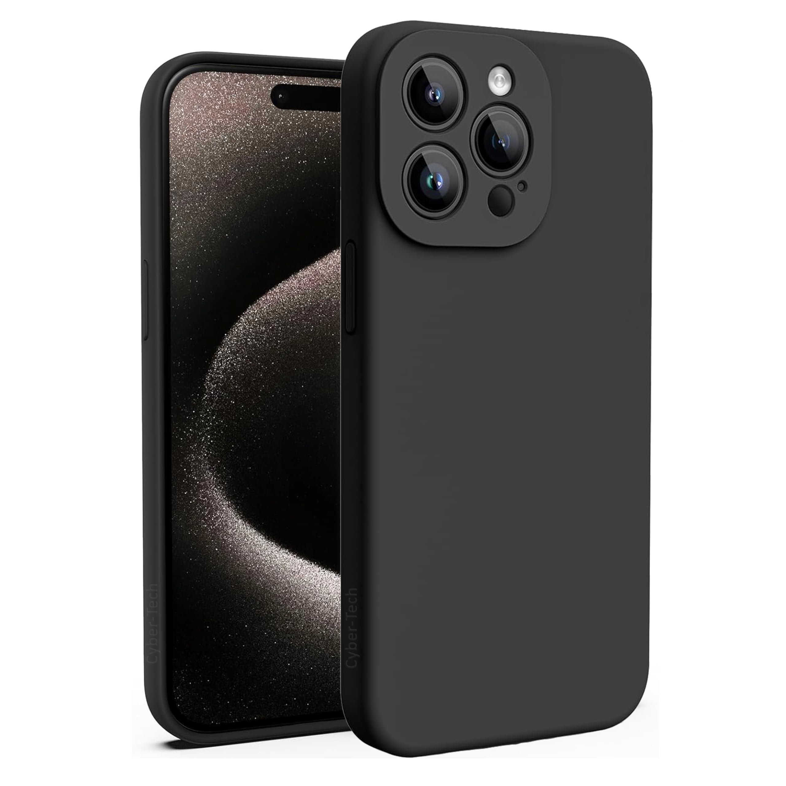 Cyber-Tech Silicone Case for iPhone 15 Pro Max Case, Soft Ultra Slim Protective Shockproof Liquid Silicone Phone Case, Anti-Scratch Microfiber Lining, 6.7" –Black