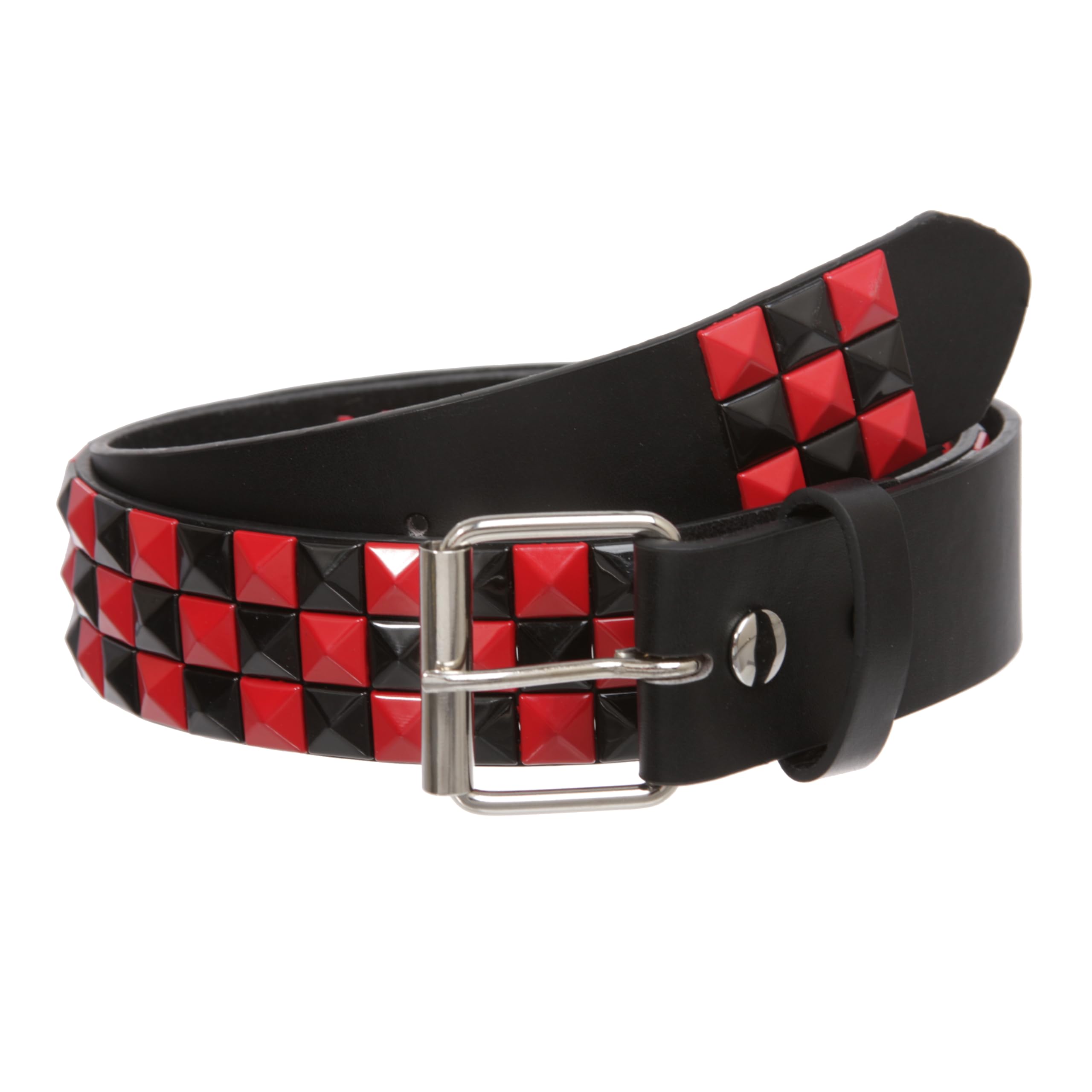 Snap On Punk Rock Star Pyramid Studded Checker Board Leather Belt