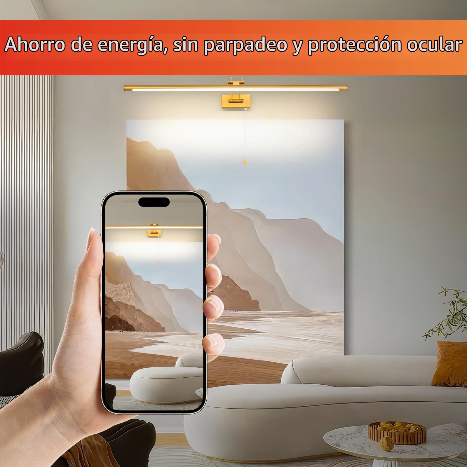 MantoLite LED Lámparas de Pared 16W,Interior Iluminación para cuadros y expositores Con Cabeza de Lámpara Giratoria e Interruptor,Baño Espejo Apliques de Pared 90CM 3000K Luces de Lectura(Latón)