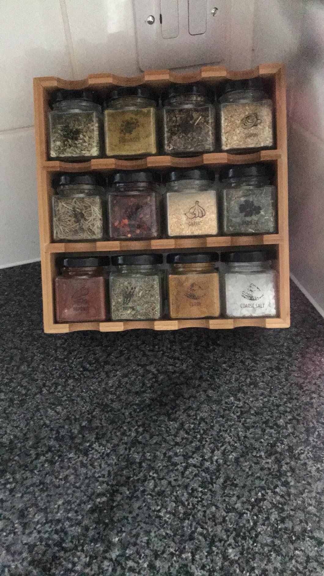 Wooden Spice Rack With Spices Jars and Labels Included | 12 Herbs ...