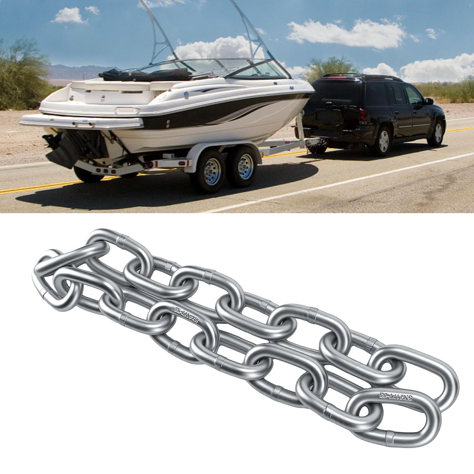aqxreight Cadena de Seguridad para Remolque Galvanizada, Carbono Resistente 13mm 7716LB de Carga de Rotura para Barcos Camiones y RV