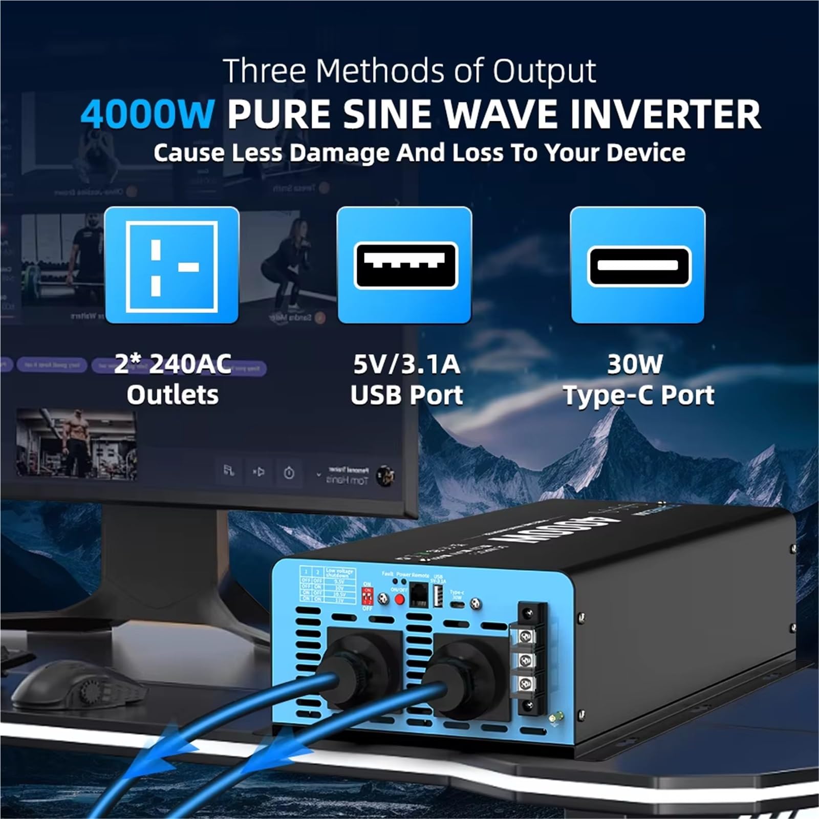 Inversor Inversor De Onda Sinusoidal Pura (Reino Unido) 3000W CC 12V/24V CA 240V Convertidor Frecuencia 50 Hz, Inversor Solar para Coche Transformador Onda sinusoidal modificada