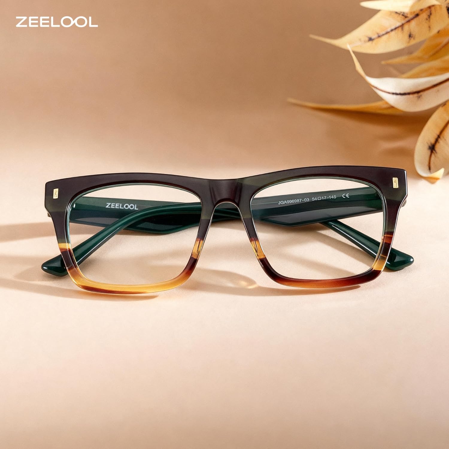 Zeelool Rectangle Glasses Frames for Men, Acetate Eyeglasses Eyewear Frame with Clear Lens & Metal Hinges ZJGA996987 - Image 3