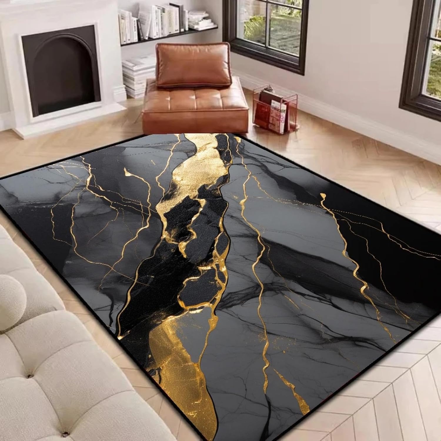 Black Gold Marble Luxury Carpet for Living Room Large Home Decor Bedroom Area Rug Kitchen Rugs Non-Slip Floor Mats 60x100cm