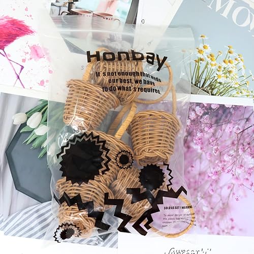 Miniatura 5 de Honbay 6 cestas tejidas en miniatura con asas, cesta pequeña de regalo de caramelos, mini cesta de flores para bodas, fiestas, manualidades,
