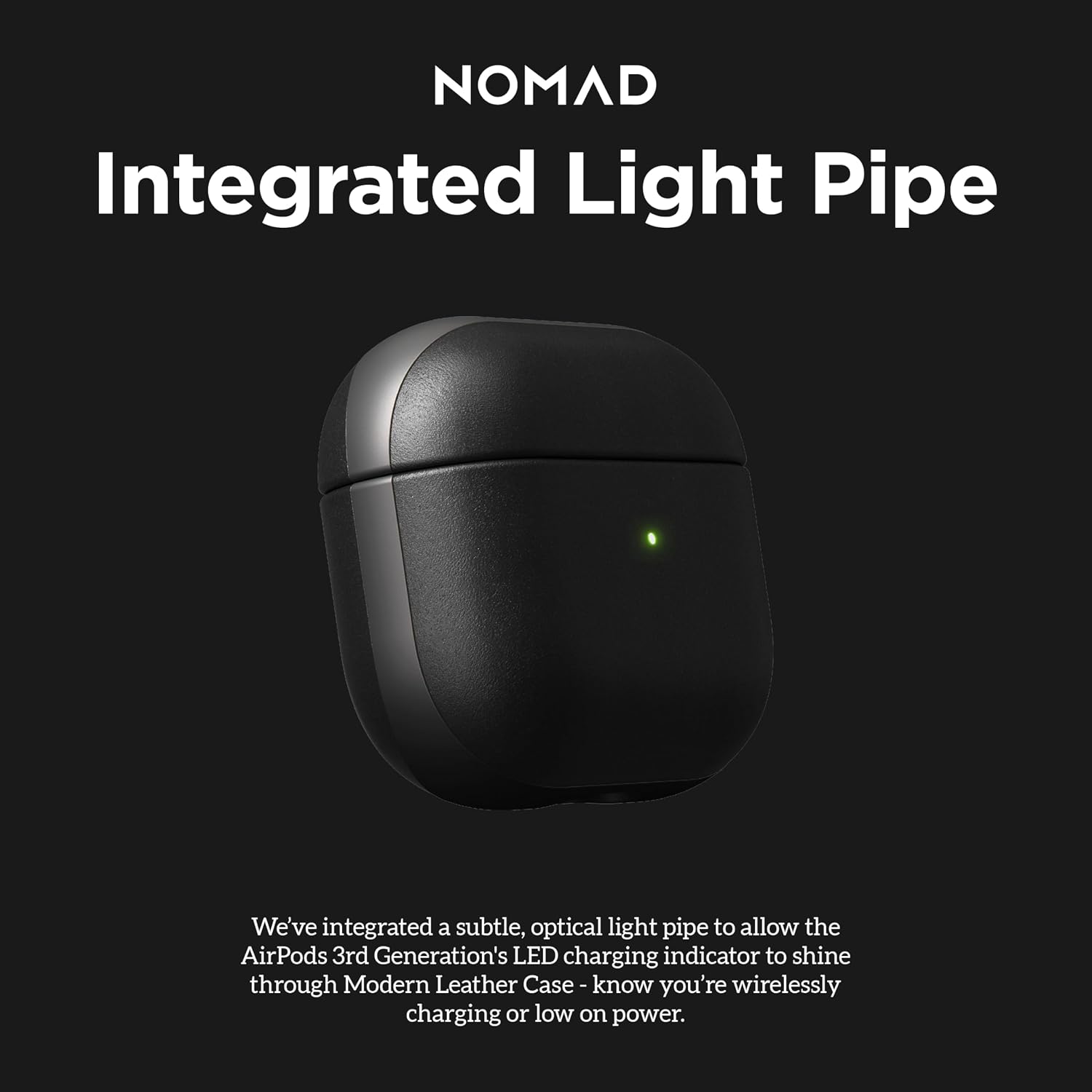 Nomad Airpods 3rd Gen Case in Modern Leather Black, AirPods 3rd Gen Case Cover, Horween Leather AirPods 3rd Gen, Case Cover, Qi and MagSafe Charging Compatible