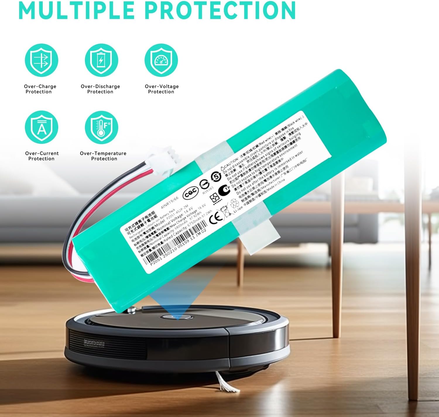 6800mAh Vacuum Battery Replacement for Coredy L900 L900W L900X, for Proscenic M6 M7 M8, for Uoni S1 V980 Pro, for Neabot N2 Kyvol Cybovac S31, for Airrobo T9+ T10+ T9, for Onson J30 Pro Vacuum Cleaner