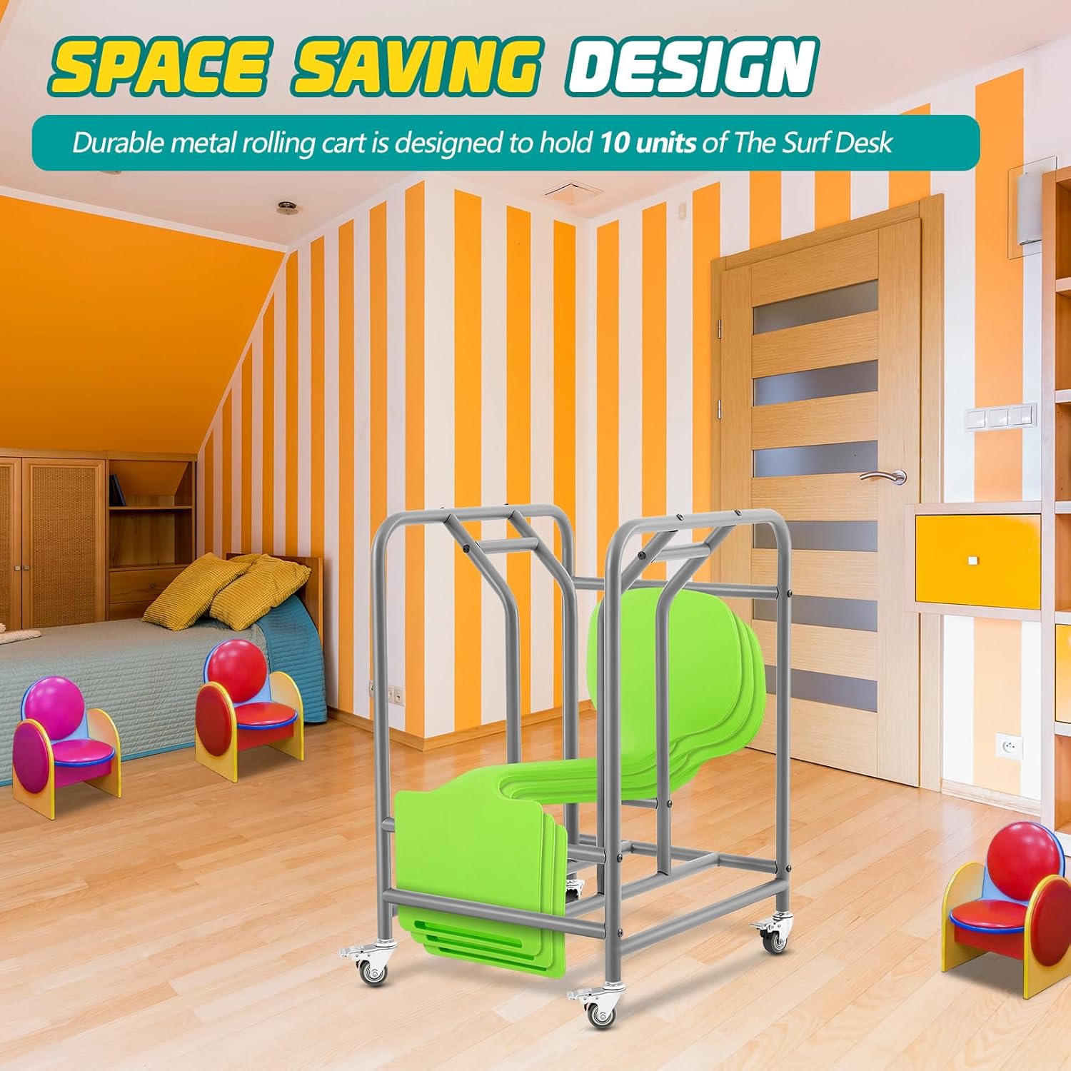 Landhoow The Surf Storage Rack Stores 10 Portable Lap Desks, Classroom Furniture, Flexible Seating, Silver, 26.77 x 16.54 x 19.49 Inches image 5 of 6 B0D549S4DV