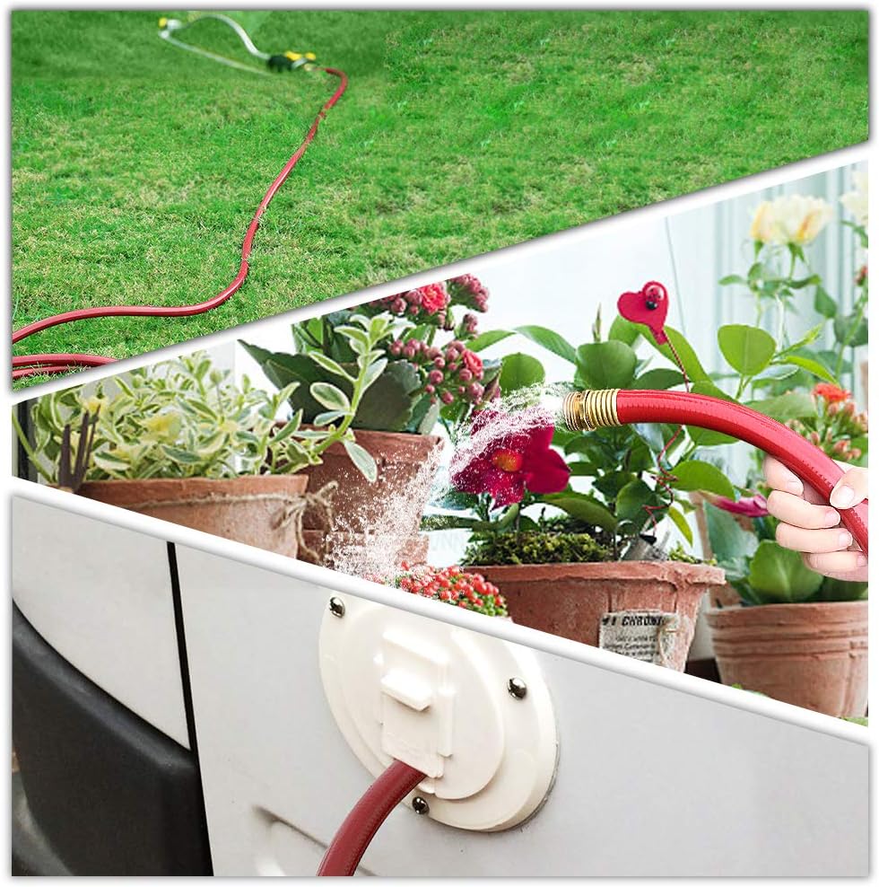 Solution4Patio Long Lead-in Red Garden Hose 5/8 in. x 50 ft. -Kink Free, No Leaking, Male/Female Fittings -Heavy Duty Durable Flexible Lightweight Water Pipe -Brass Aluminum Ends for Household & Yard