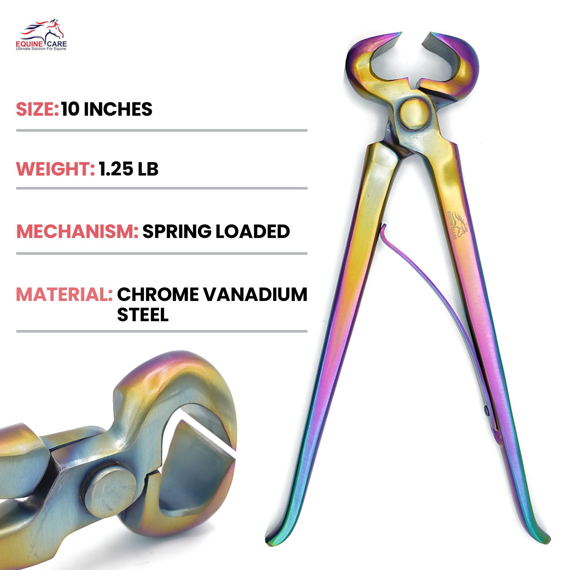 Equine Care Spring-Loaded Hoof Nippers – Chrome Vanadium Steel Farrier Tools | 10″ & 12″ Hoof Trimmers With Ergonomic Grip For Foals, Ponies, Miniature Horses, Donkeys, Goats & Livestock (10 Inch - View #5
