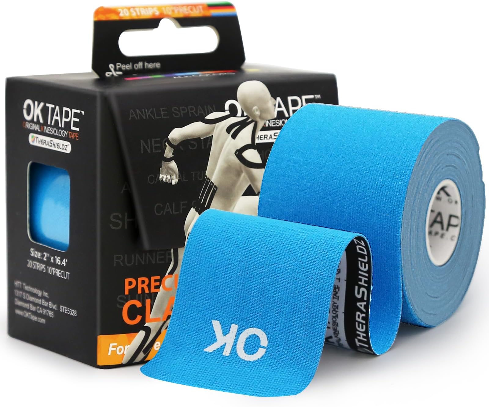 OK TAPE Kinesiology Athletic Tape 20 Count 10" Precut Strips Original Cotton Tape Elastic Athletic Tape Latex Free for Finger Ankles Wrists Shoulder Muscle Light Blue