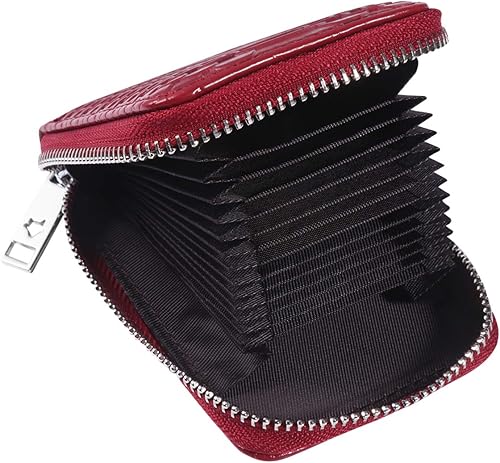 Miniatura 3 de KESYOO - Organizador de tarjetas de crédito con cierre de cremallera para tarjetas de crédito, color negro, Tarjetero, Burdeos